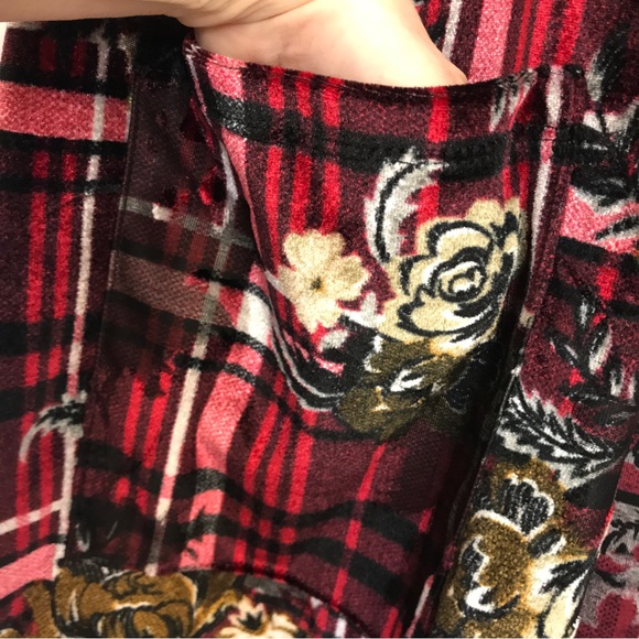 LulaRoe Velvety L Duster w/pockets-Holiday Reds white brown flower print! - Picture 5 of 11